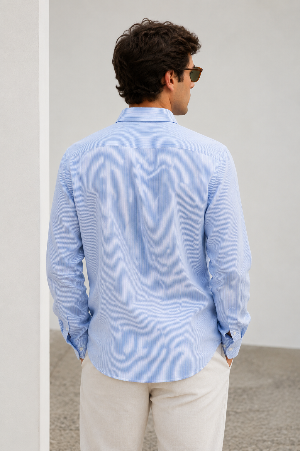 Camisa Lino Azul Rayas