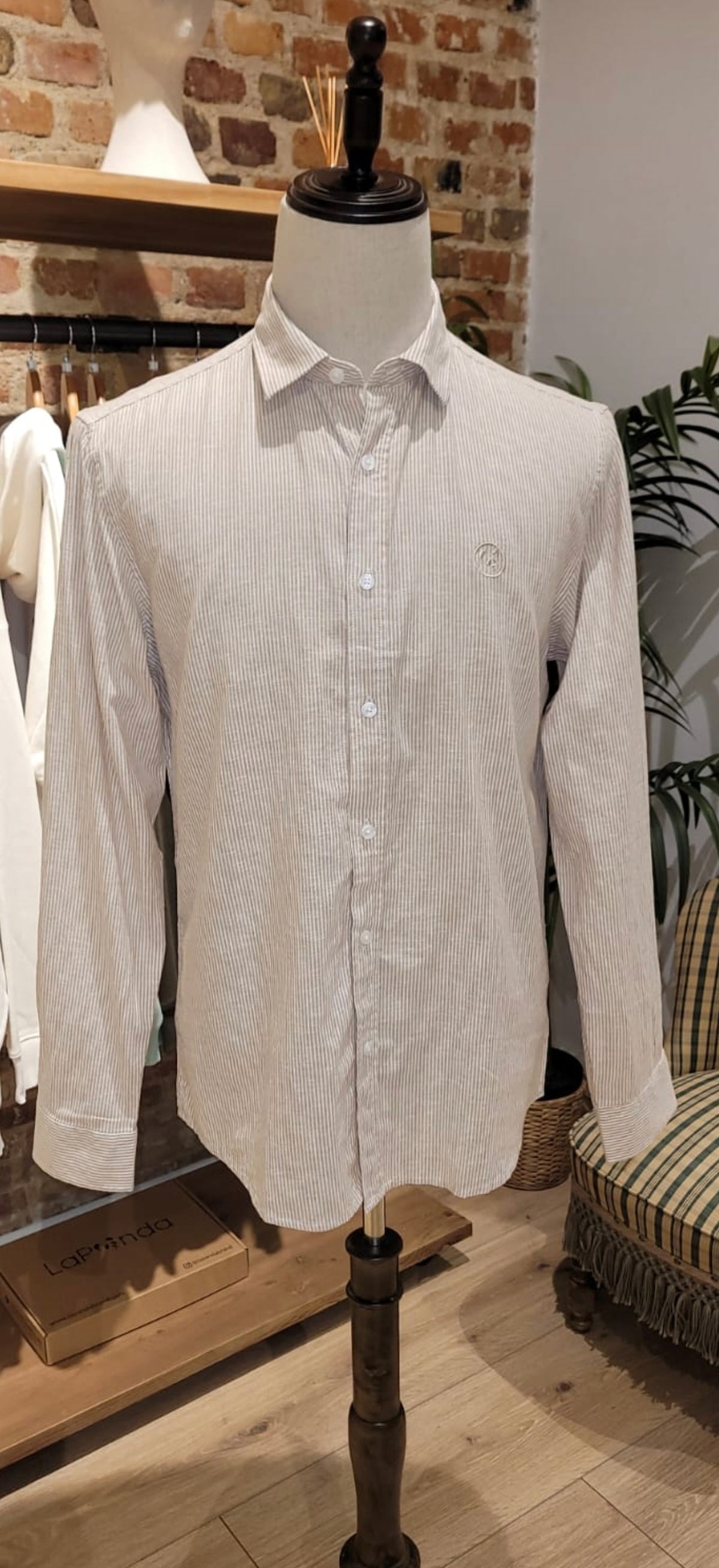 Camisa Lino Beige Rayas