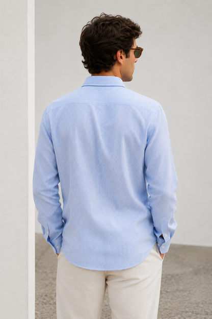 Camisa Lino Azul Rayas