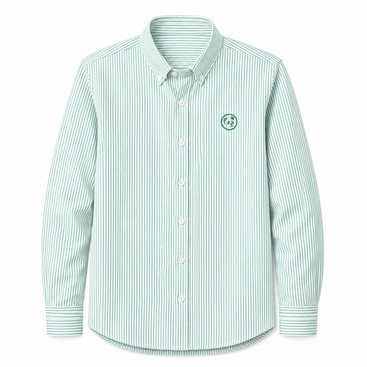 Camisa LaPanda de rayas finas verdes y blancas, vista frontal.