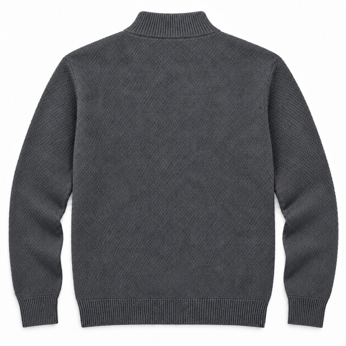 Vista trasera del jersey gris marengo jaspeado LaPanda de punto texturizado, cuello alto, puños y bajo de canalé