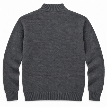 Vista trasera del jersey gris marengo jaspeado LaPanda de punto texturizado, cuello alto, puños y bajo de canalé