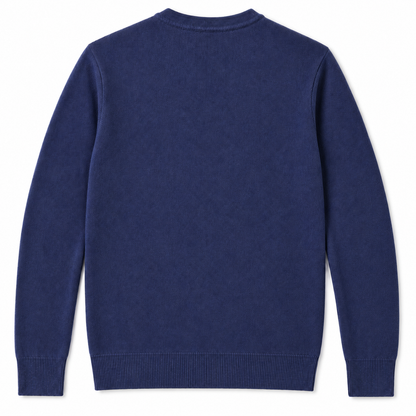 Jersey azul de LaPanda con cuello de pico, vista de espalda lisa