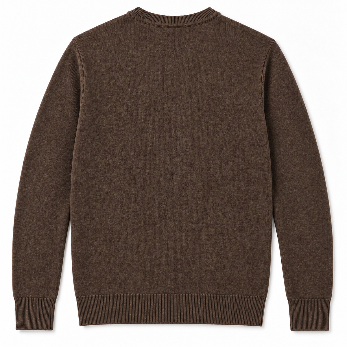 Jersey marrón de LaPanda, vista de espalda lisa con cuello, puños y bajo de canalé