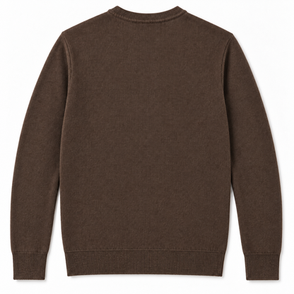 Jersey marrón de LaPanda, vista de espalda lisa con cuello, puños y bajo de canalé