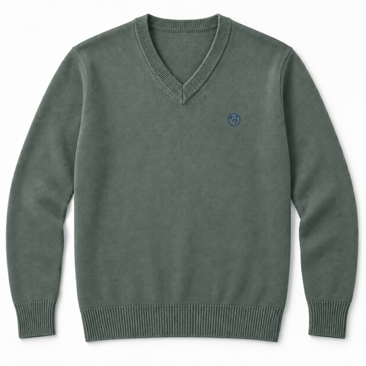 Jersey verde de LaPanda con cuello de pico y pequeño logo bordado azul, vista frontal