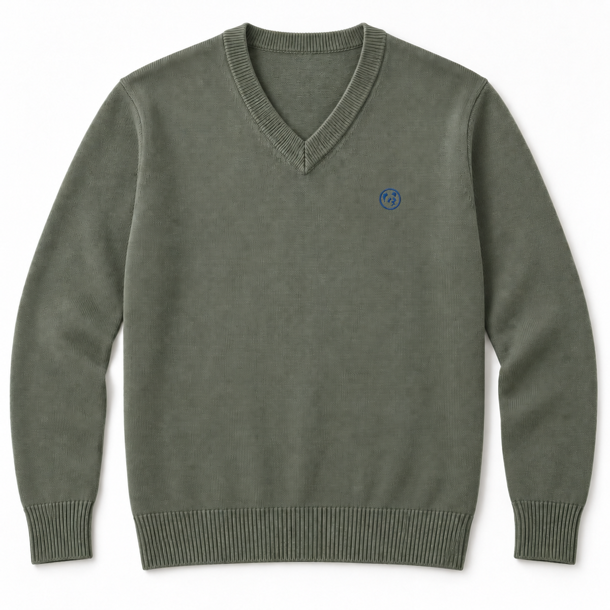 Jersey verde de LaPanda con cuello de pico y pequeño logo bordado azul, vista frontal