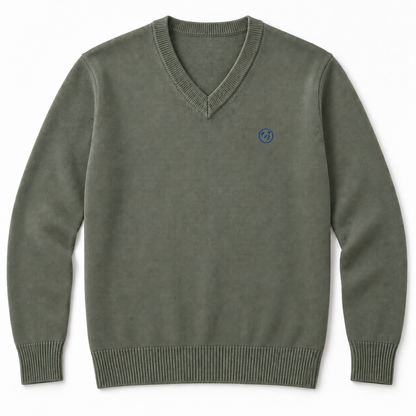 Jersey verde de LaPanda con cuello de pico y pequeño logo bordado azul, vista frontal