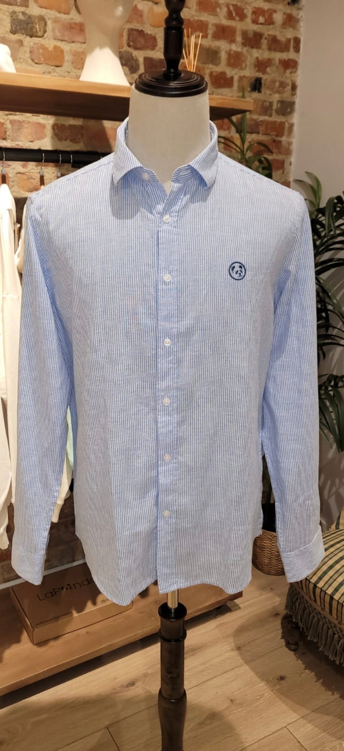 Camisa Lino Azul Rayas