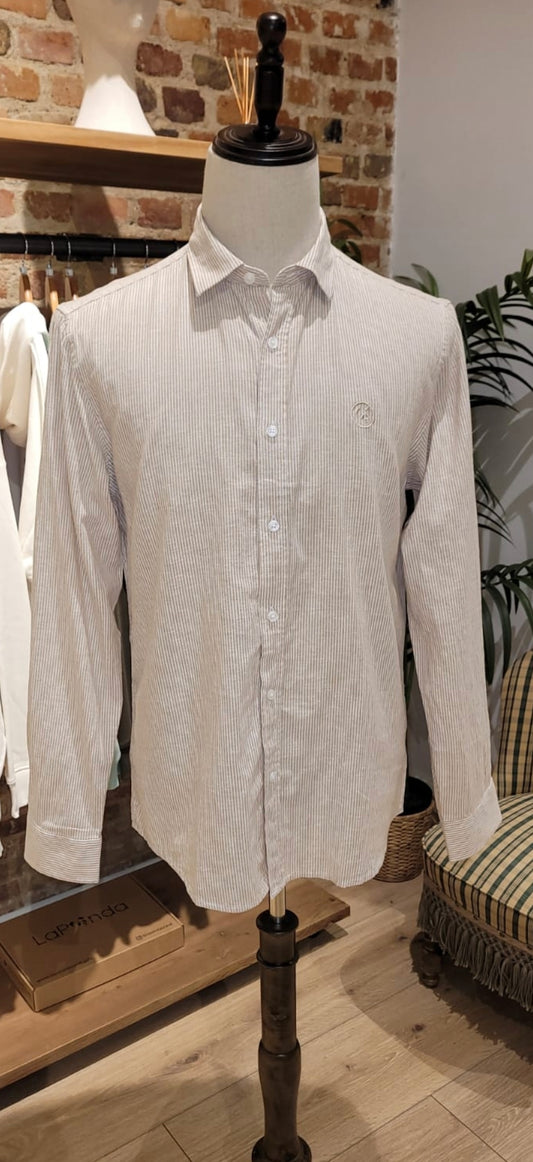 Camisa Lino Beige Rayas