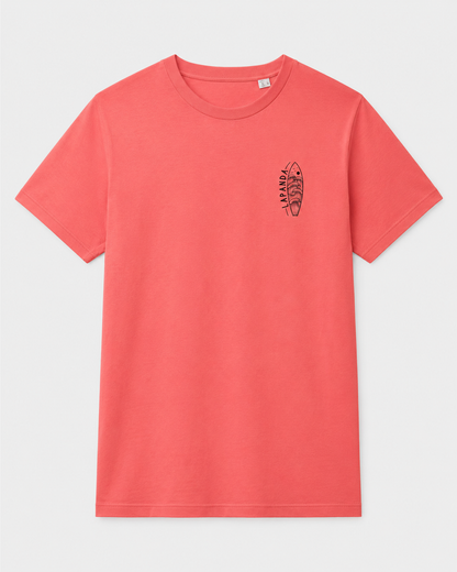 Camiseta "LaPanda Surf" Coral · Print Negro